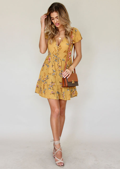 Aisha Swing Dress - Mustard Floral