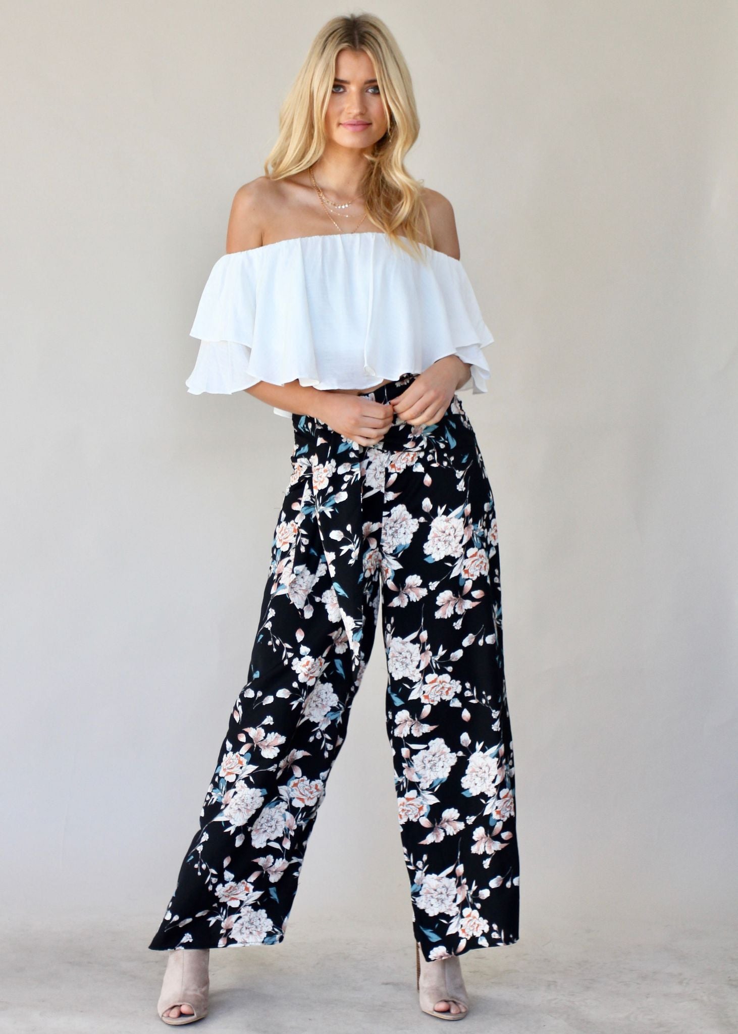 Sanoma Wide Leg Pants - Black Floral