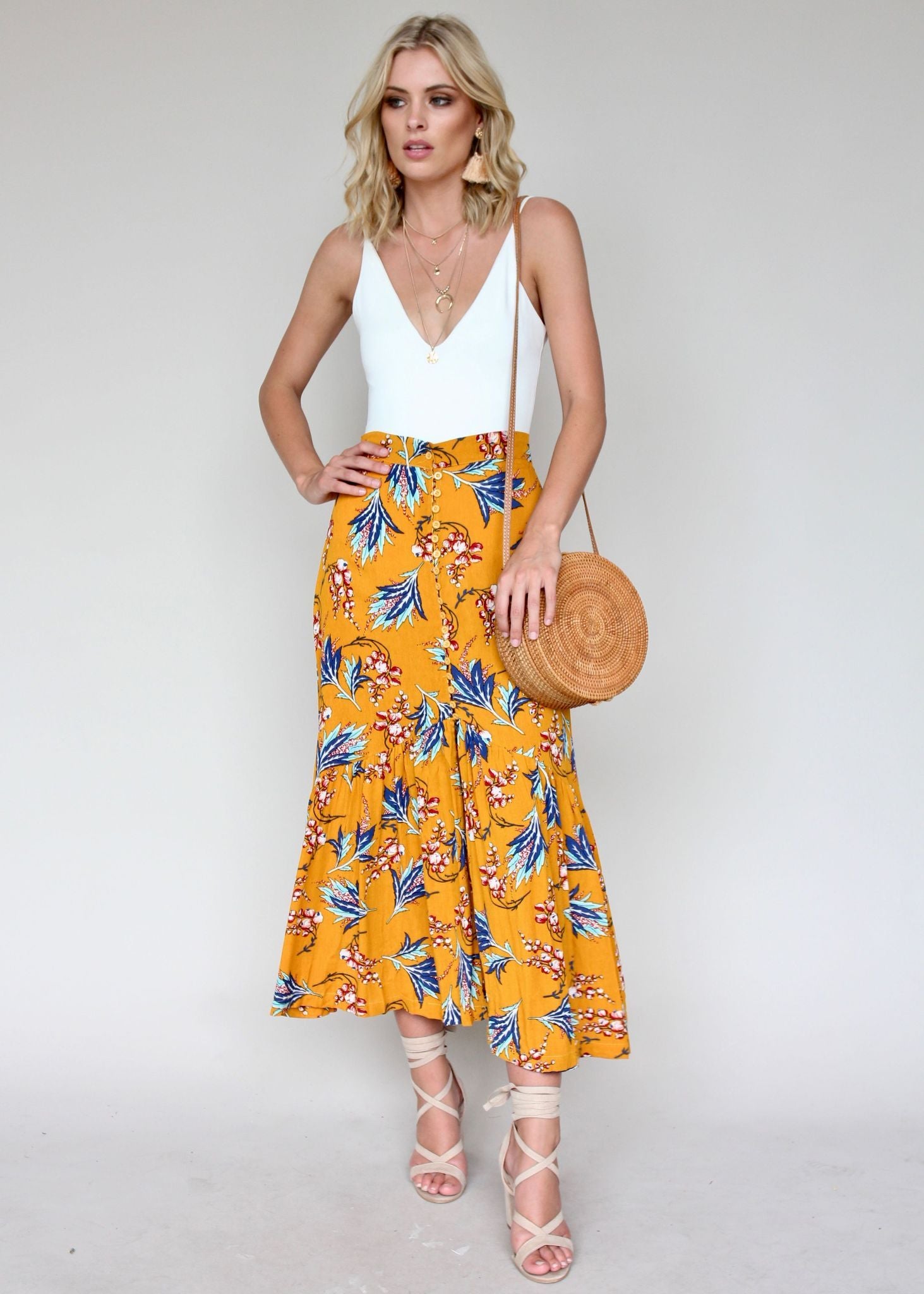 Found Simplicity Skirt - Mustard Floral