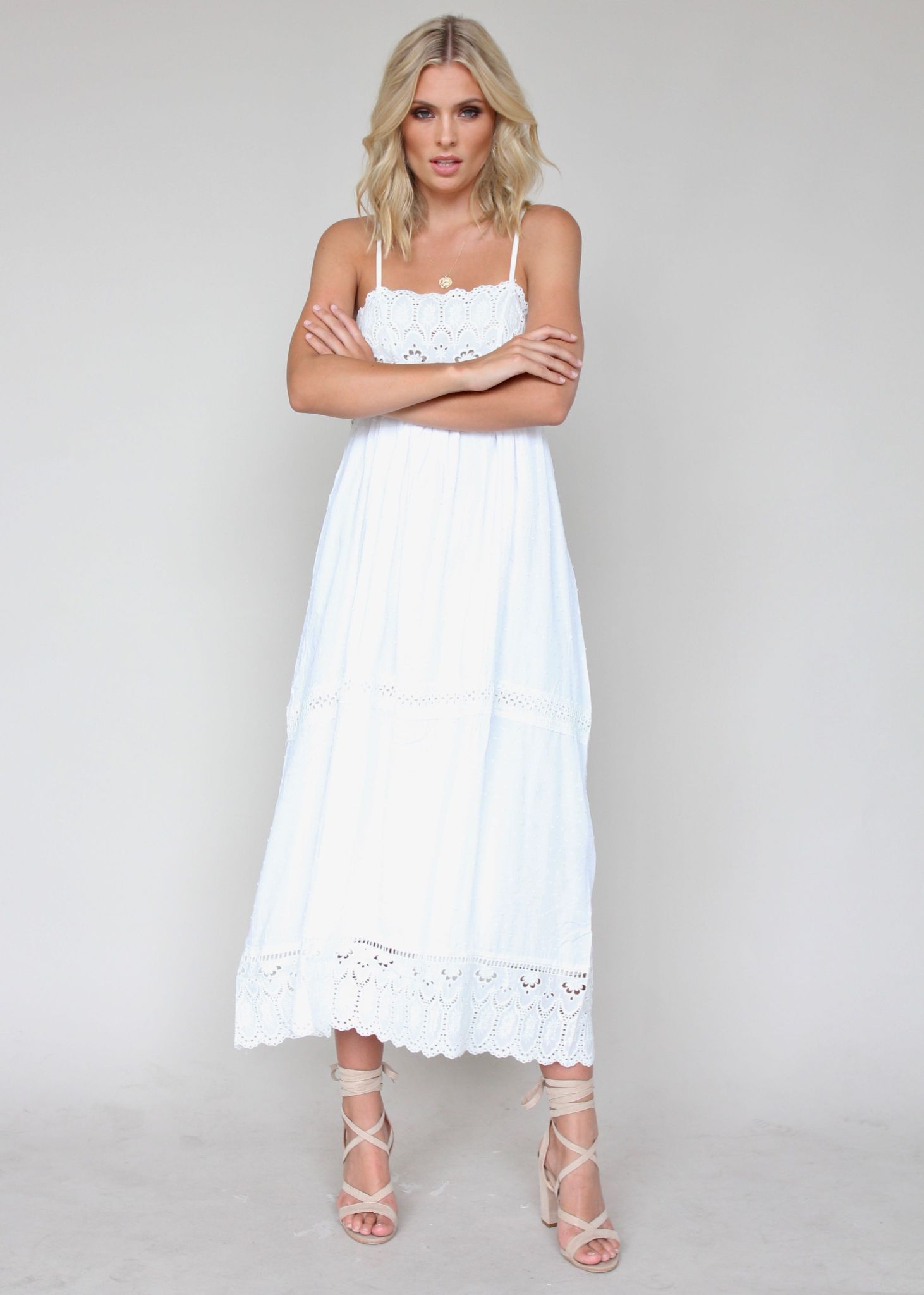 Annabelle Maxi Dress - White Embroidered