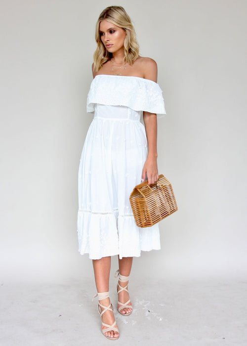 Maria Midi Dress - White Embroidered
