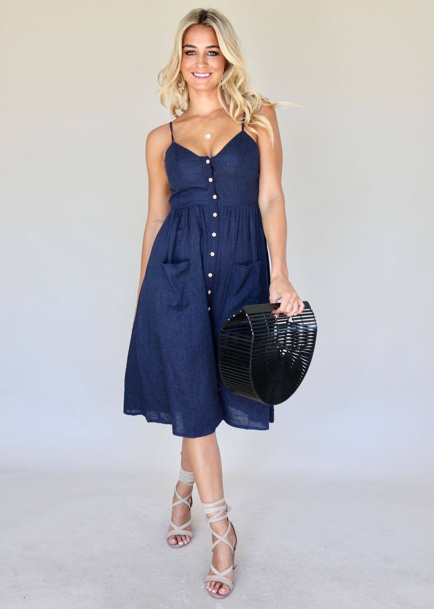 Amari Swing Midi Dress - Navy