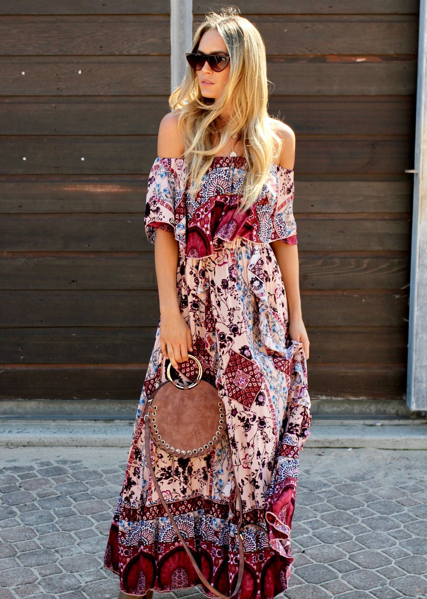 Georgie Off Shoulder Maxi Dress - Marrakesh Dreaming