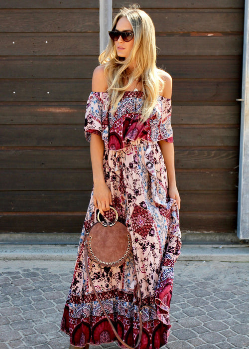 Georgie Off Shoulder Maxi Dress - Marrakesh Dreaming