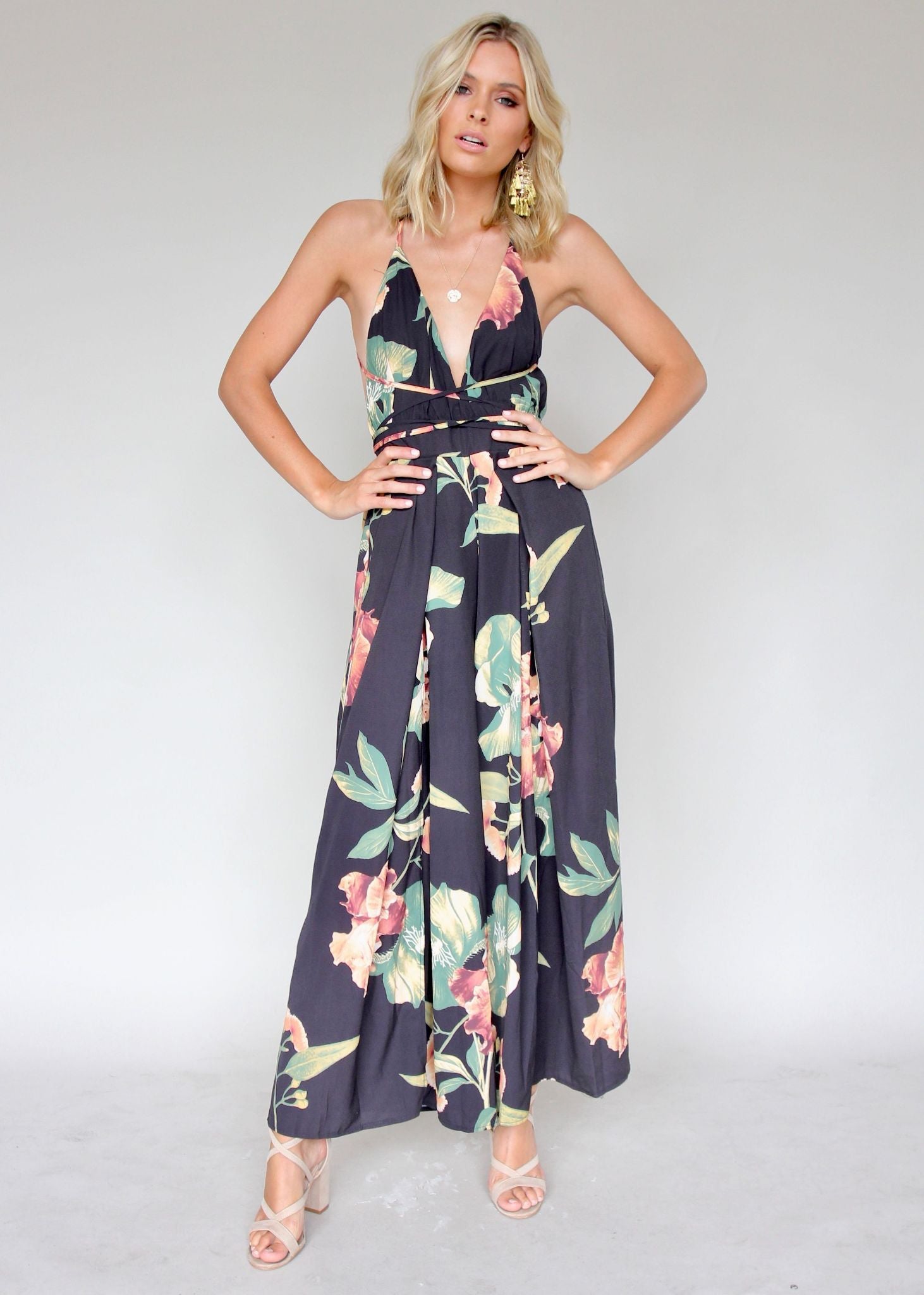 Lost In The Sun Pantsuit - Black Floral