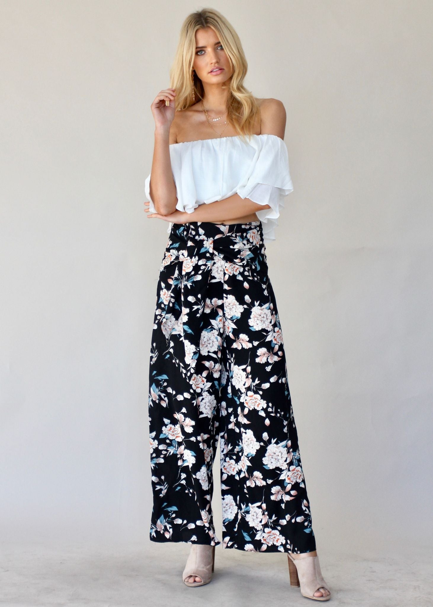 Sanoma Wide Leg Pants - Black Floral