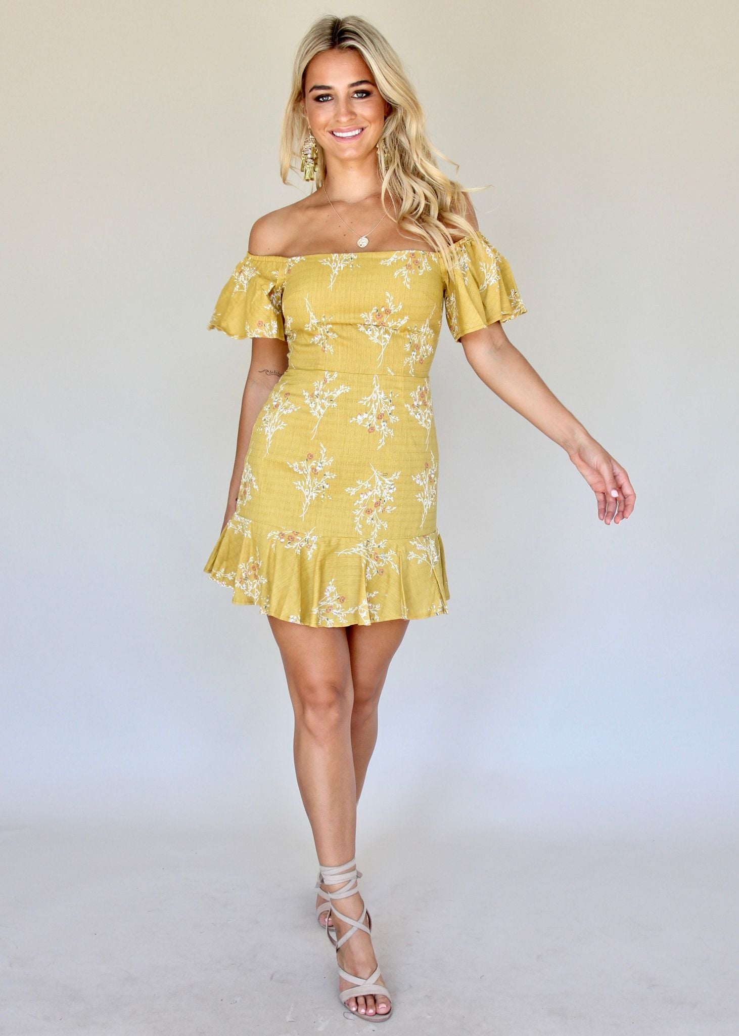 Botanic Villa Strapless Dress - Mustard Floral