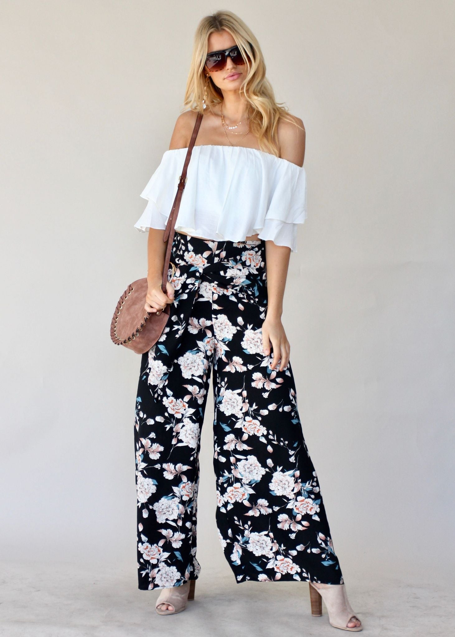 Sanoma Wide Leg Pants - Black Floral