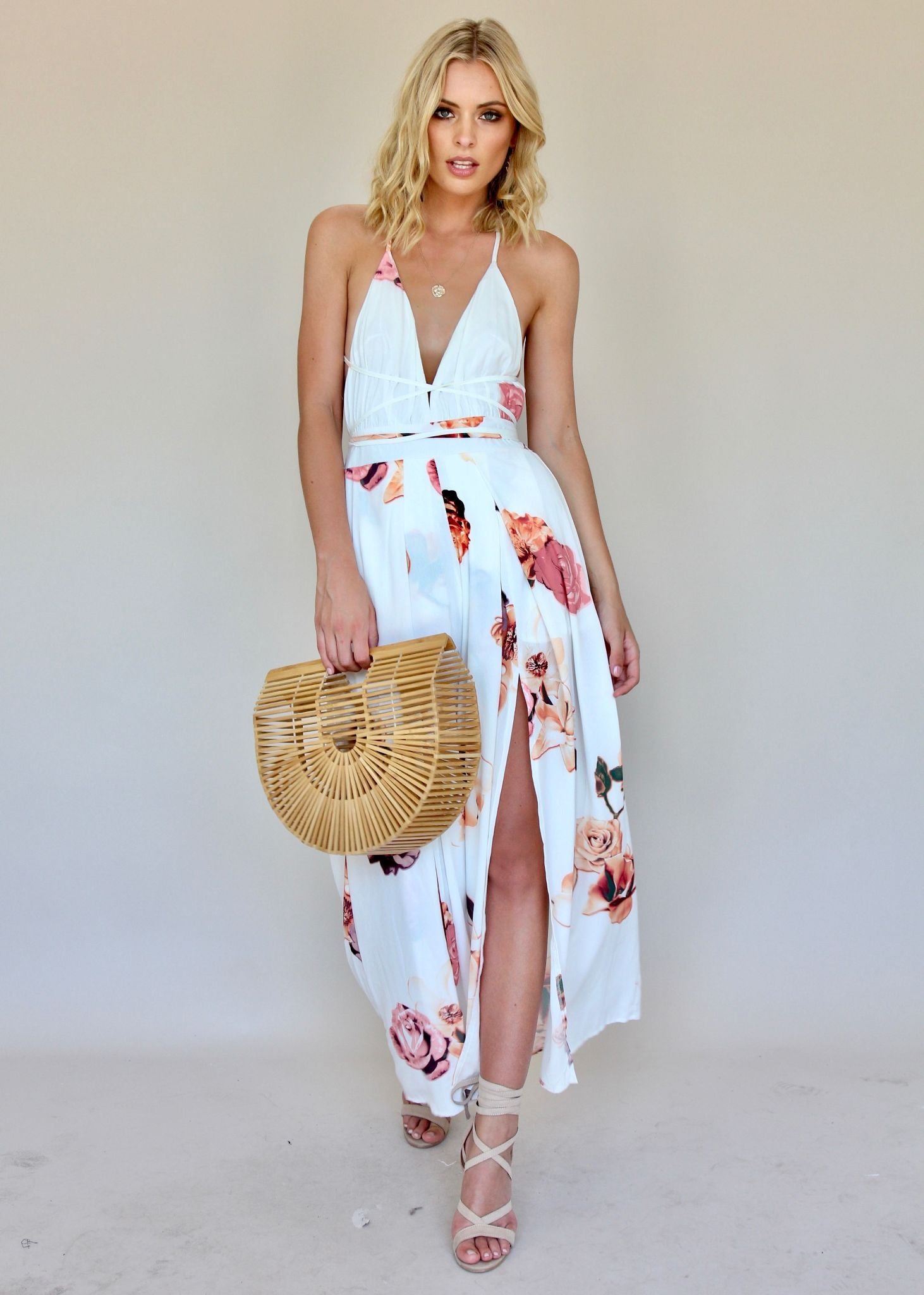 Karmen Halter Maxi Dress - Roses