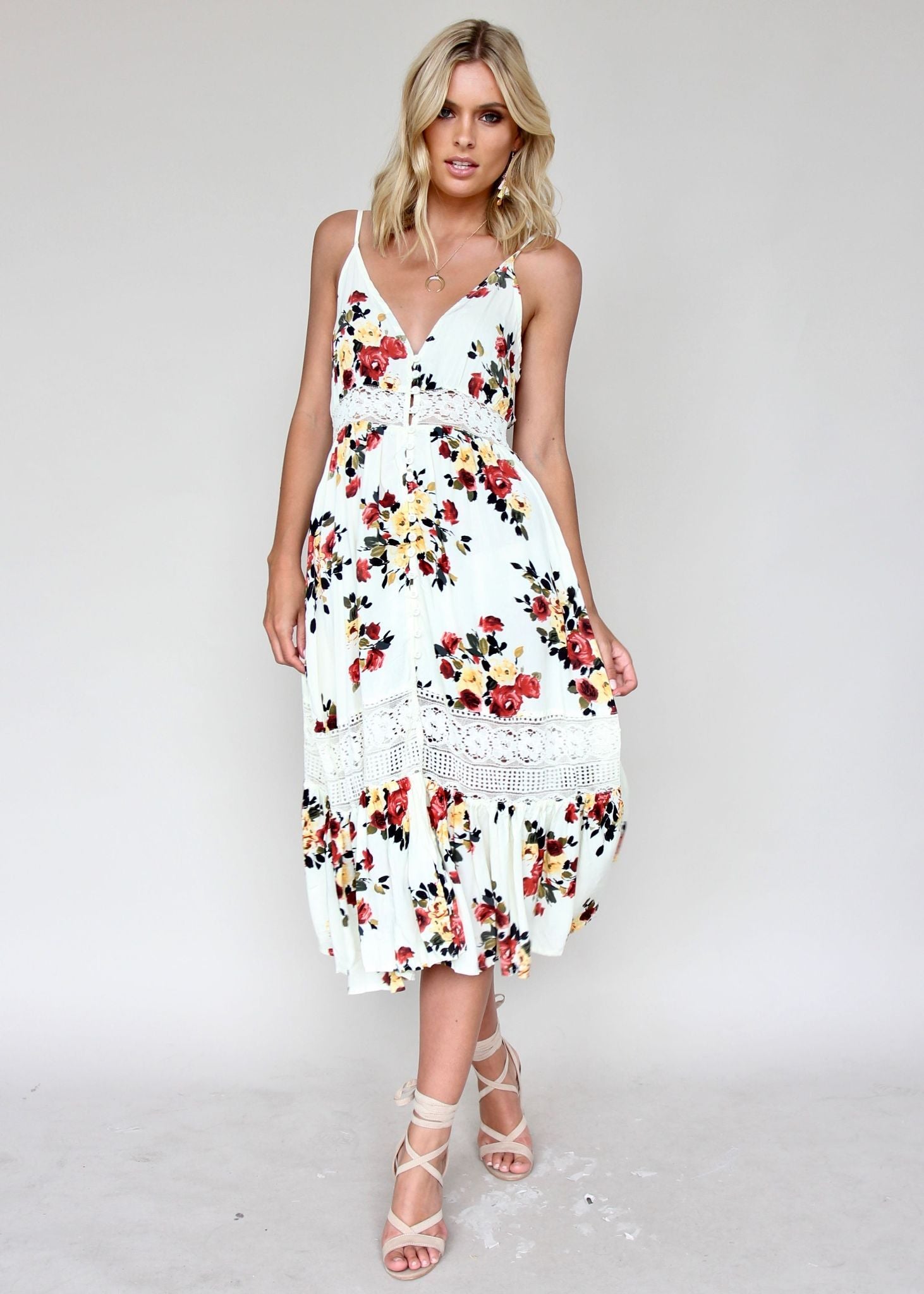 About The Weekend Midi Dress - Roses