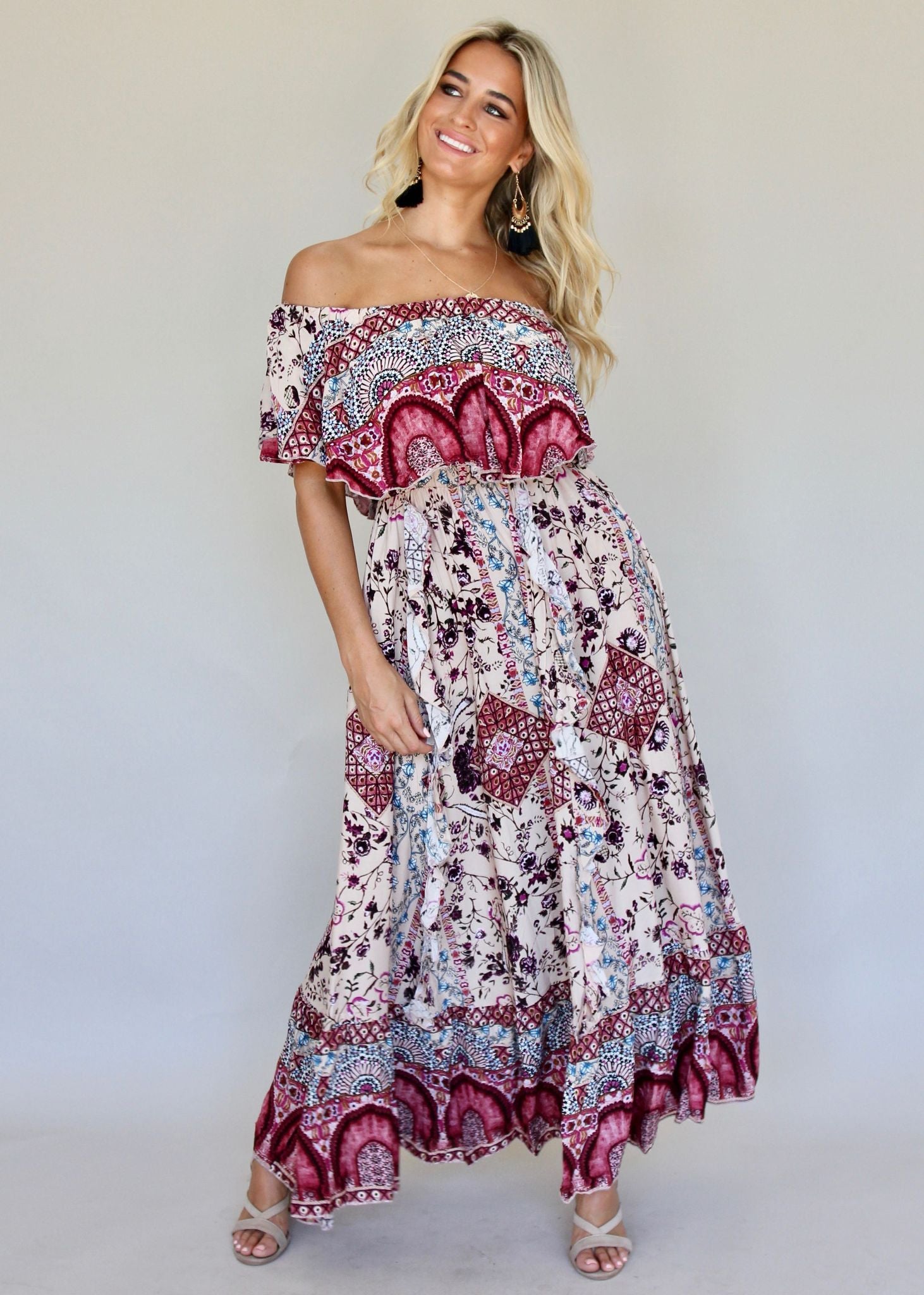 Georgie Off Shoulder Maxi Dress - Marrakesh Dreaming