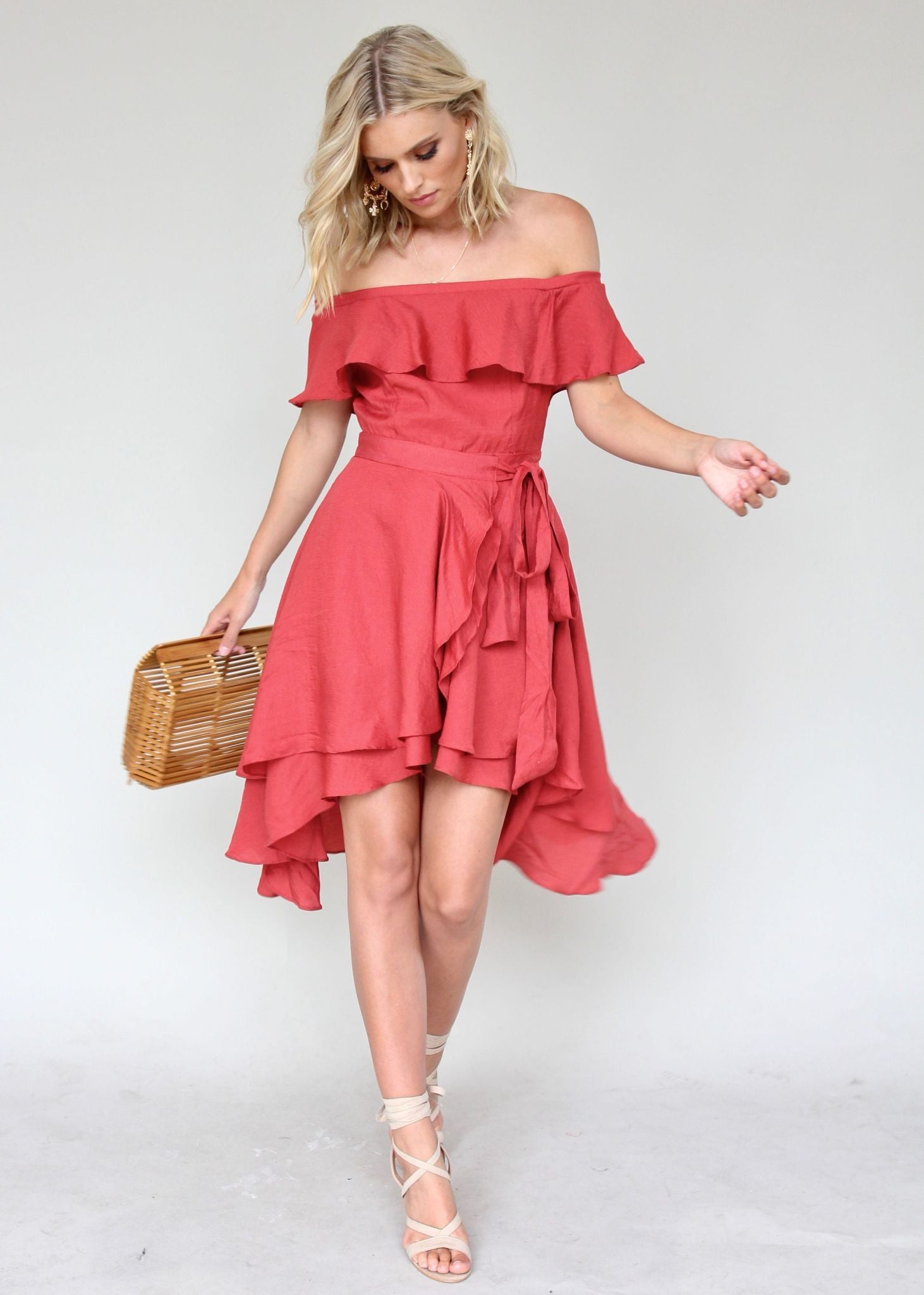 Senorita Off Shoulder Dress - Crimson