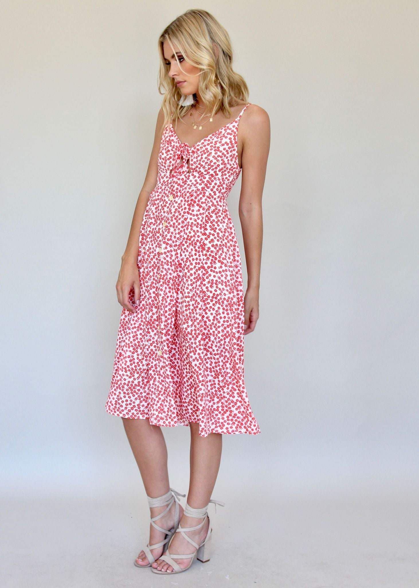 Big City Midi Dress - Red/White