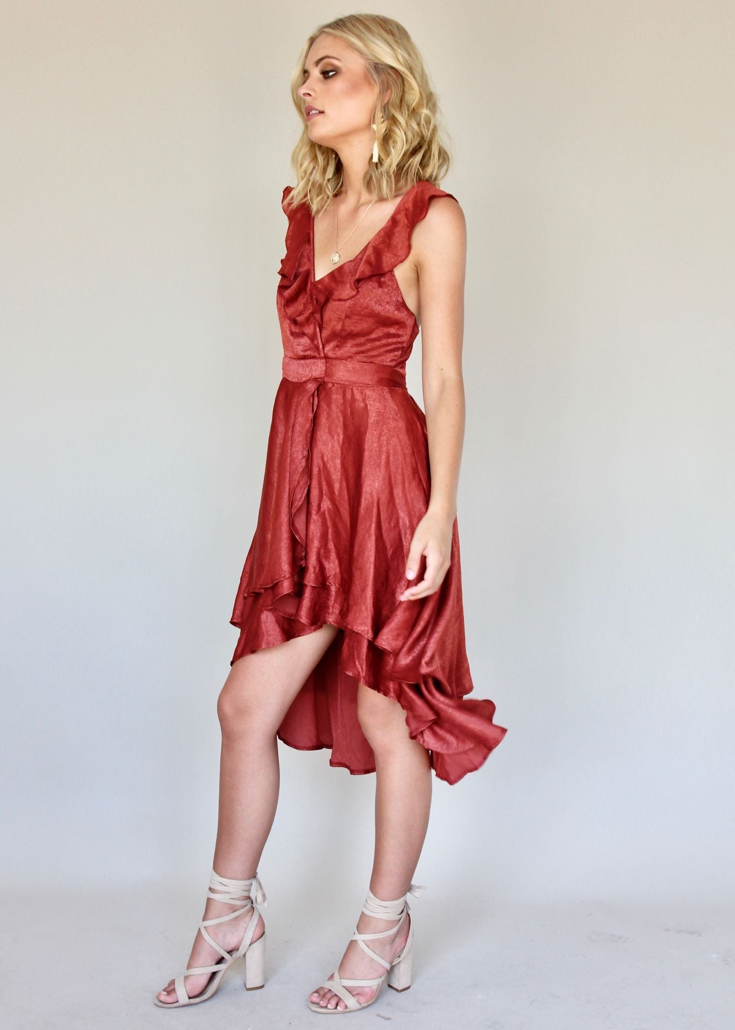 Take Me On Wrap Dress - Rust