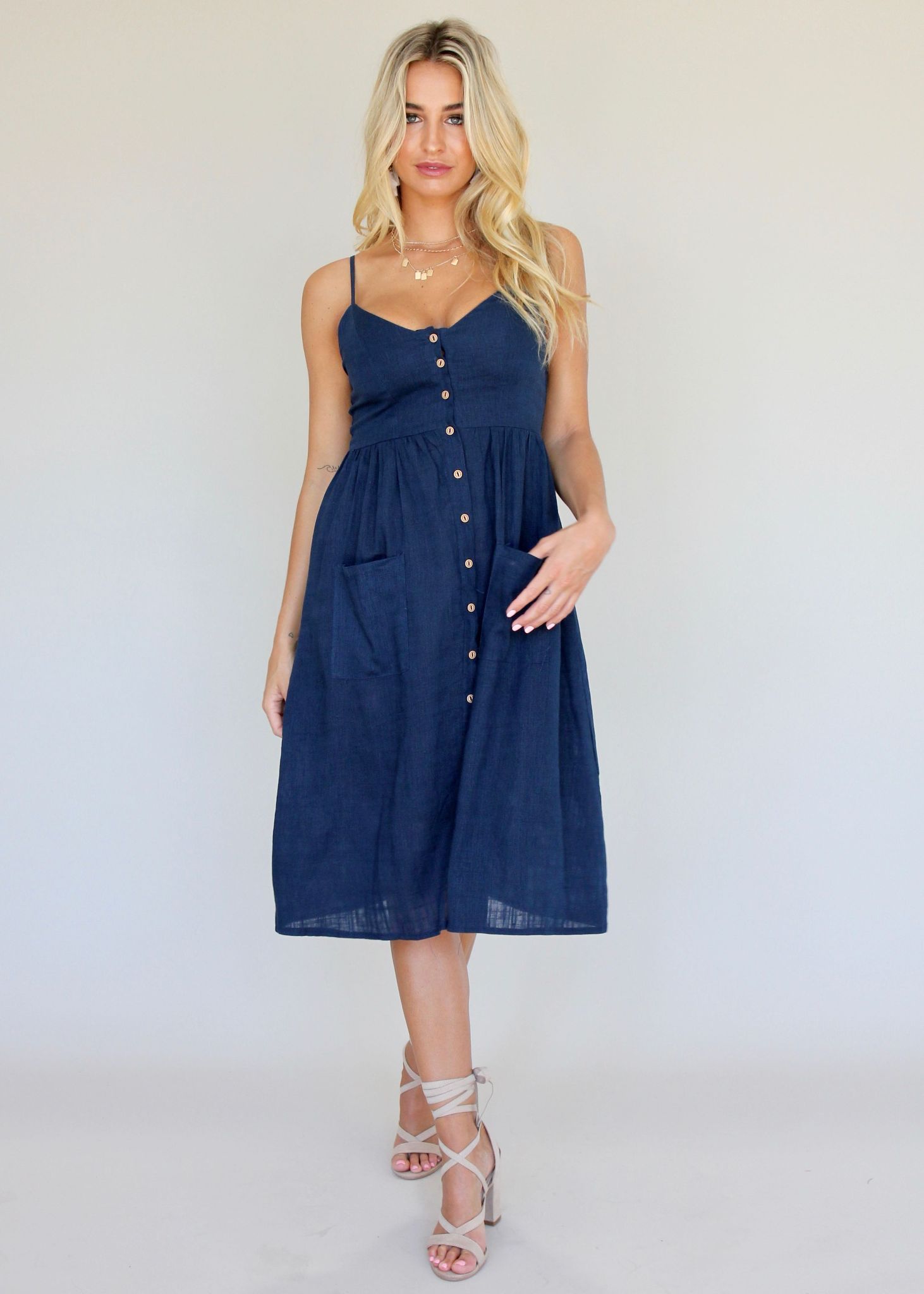 Amari Swing Midi Dress - Navy