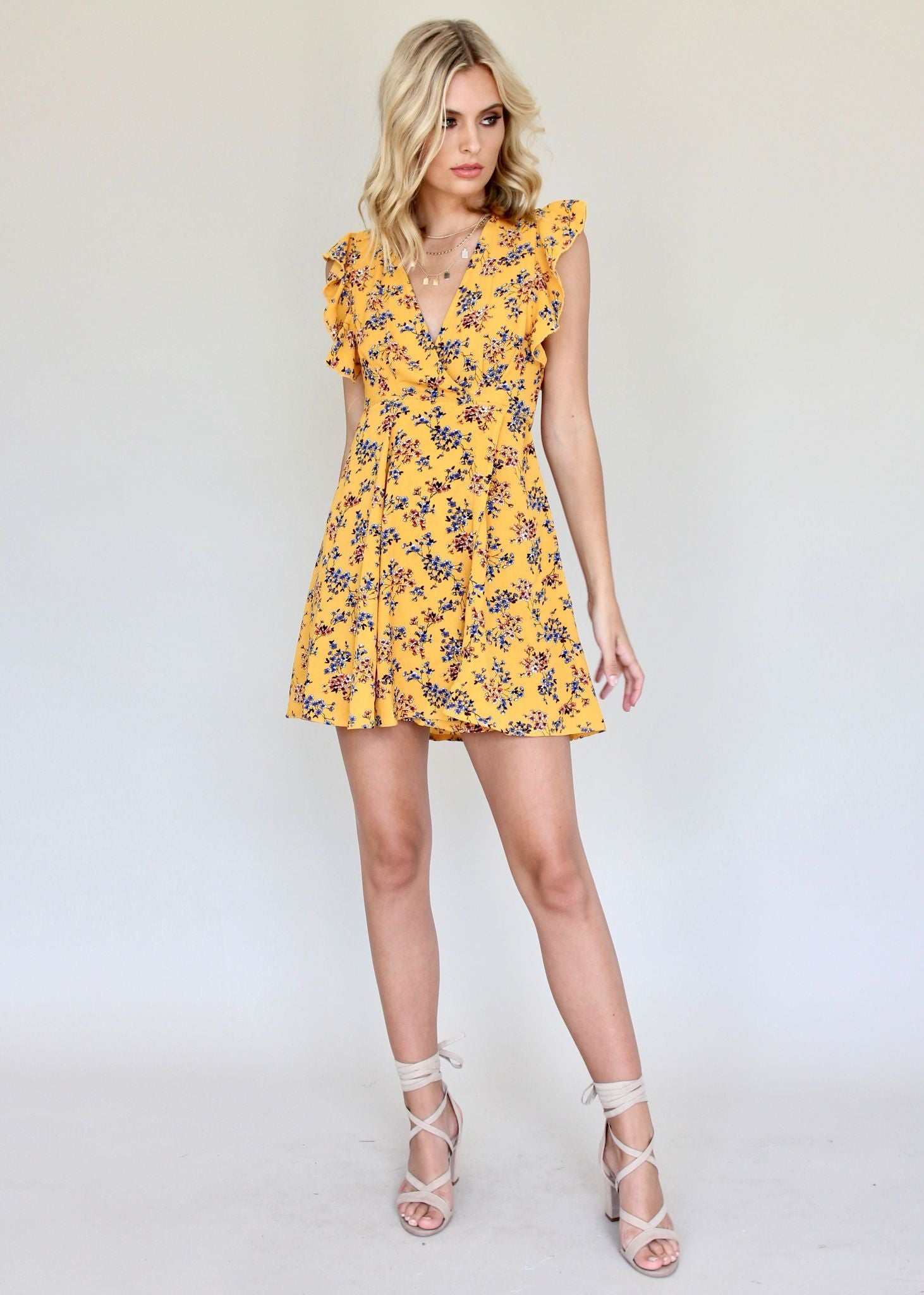 Flamenco Wrap Dress - Mustard Floral