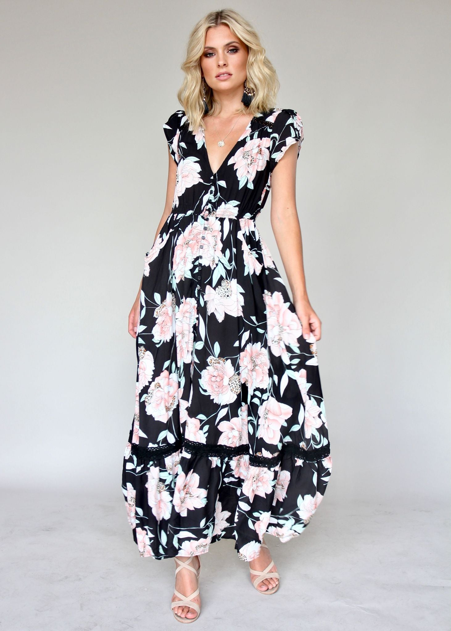 Carmen Maxi Dress - Peach Wildflower