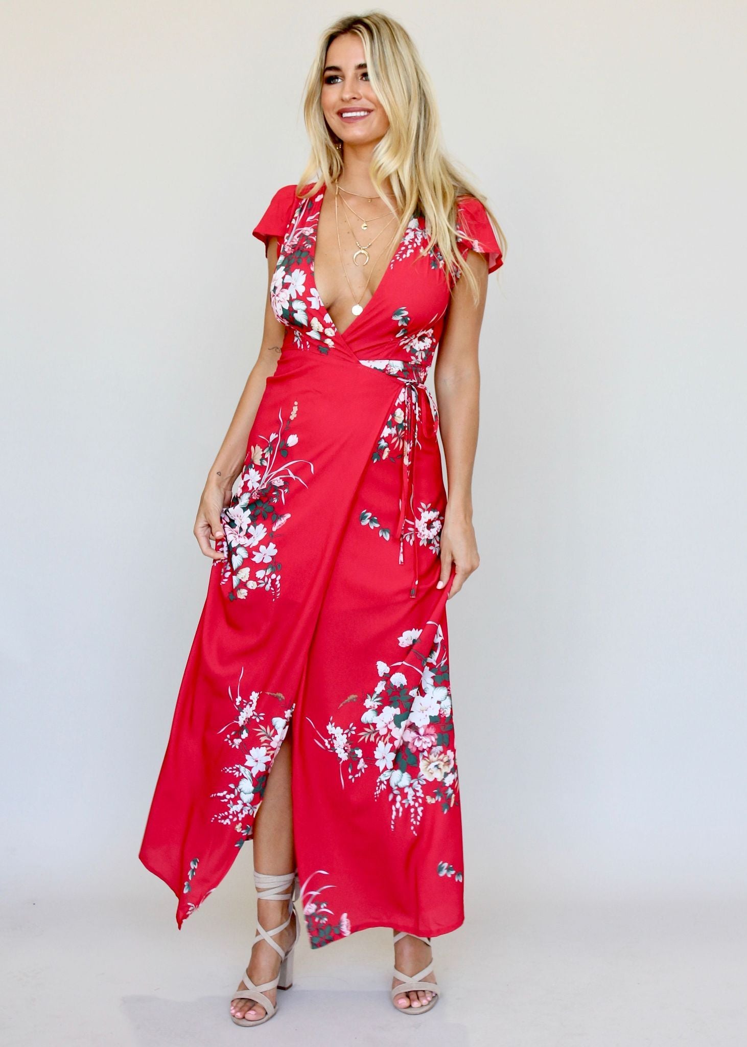 South Branch Wrap Maxi Dress - Red