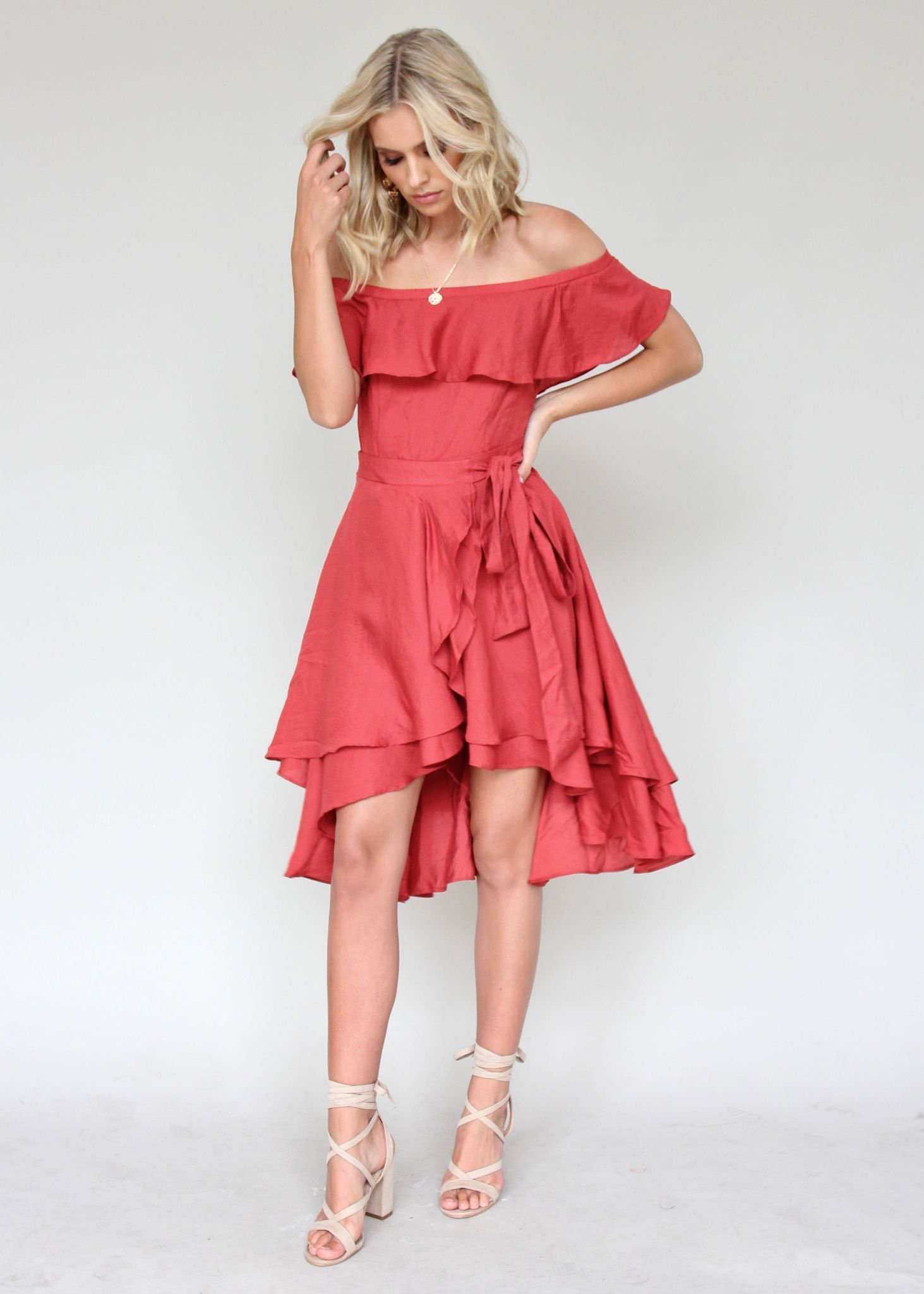 Senorita Off Shoulder Dress - Crimson