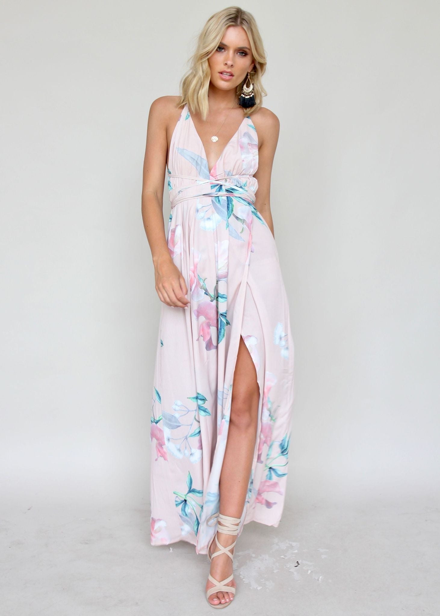 Karmen Halter Maxi Dress - Pink Tropical