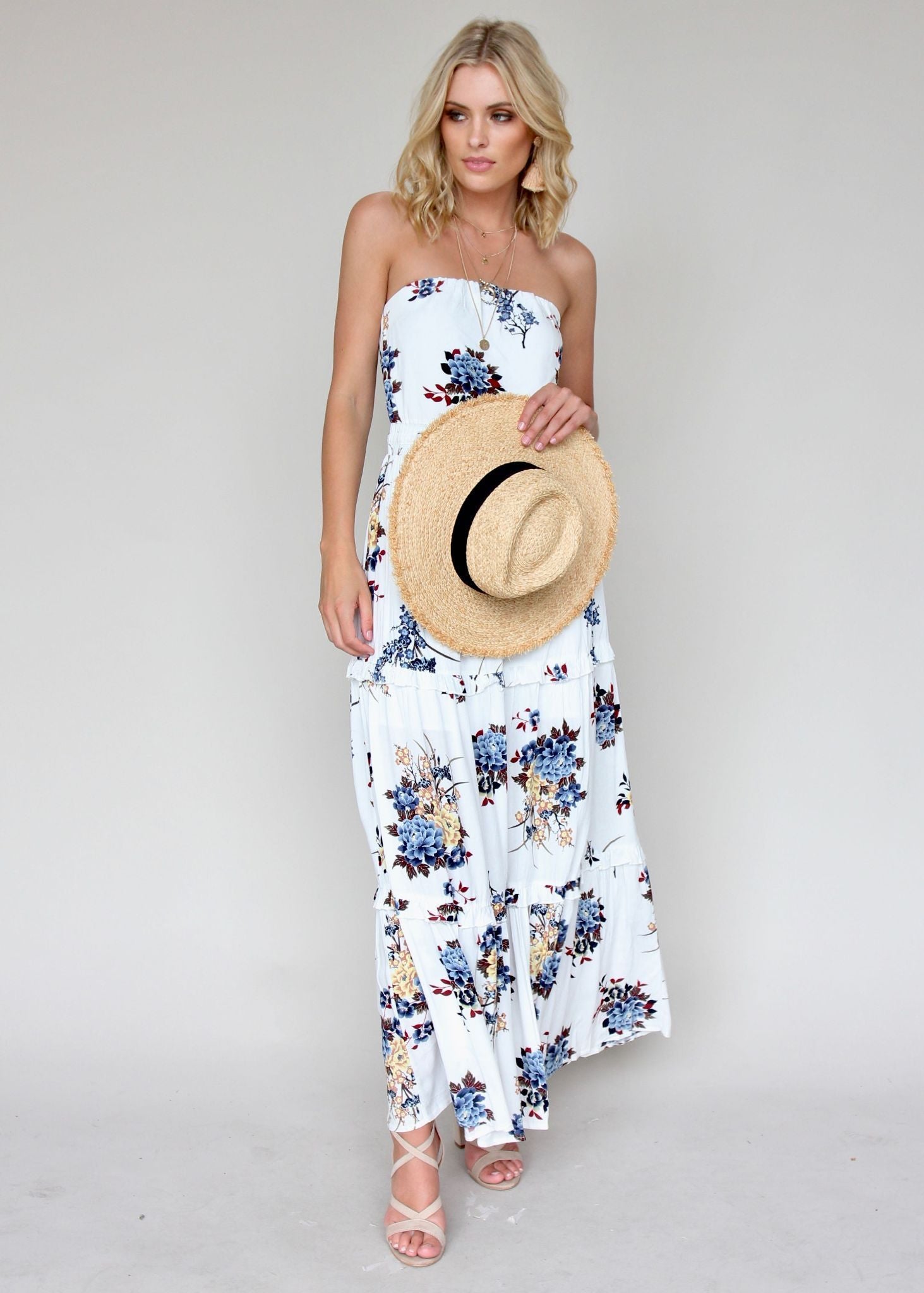 Lucina Strapless Maxi Dress - Blue Petal