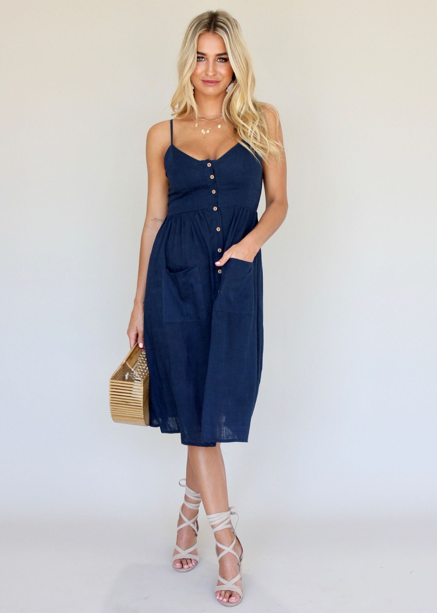 Amari Swing Midi Dress - Navy