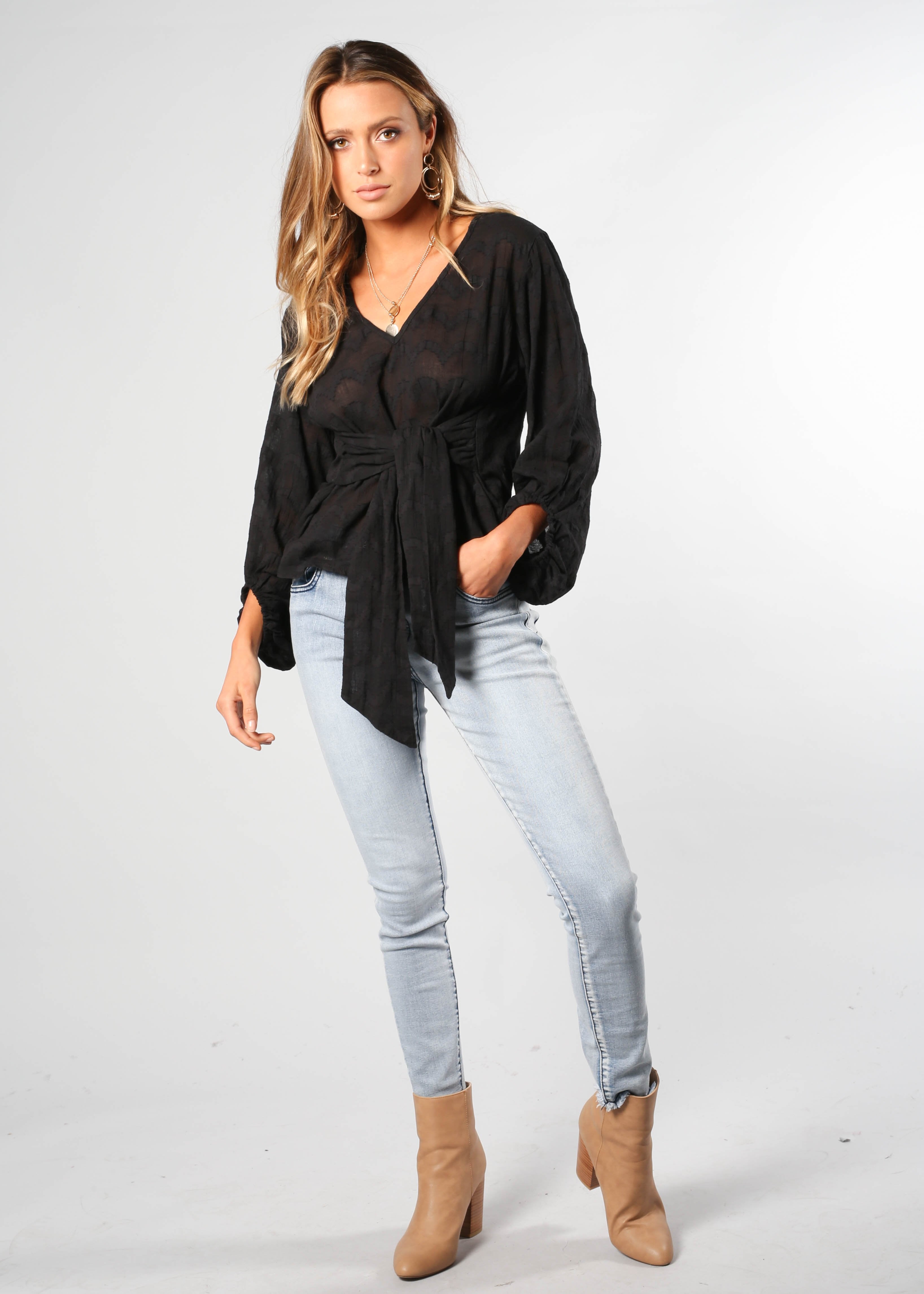 Meant To Be Tie Blouse - Black