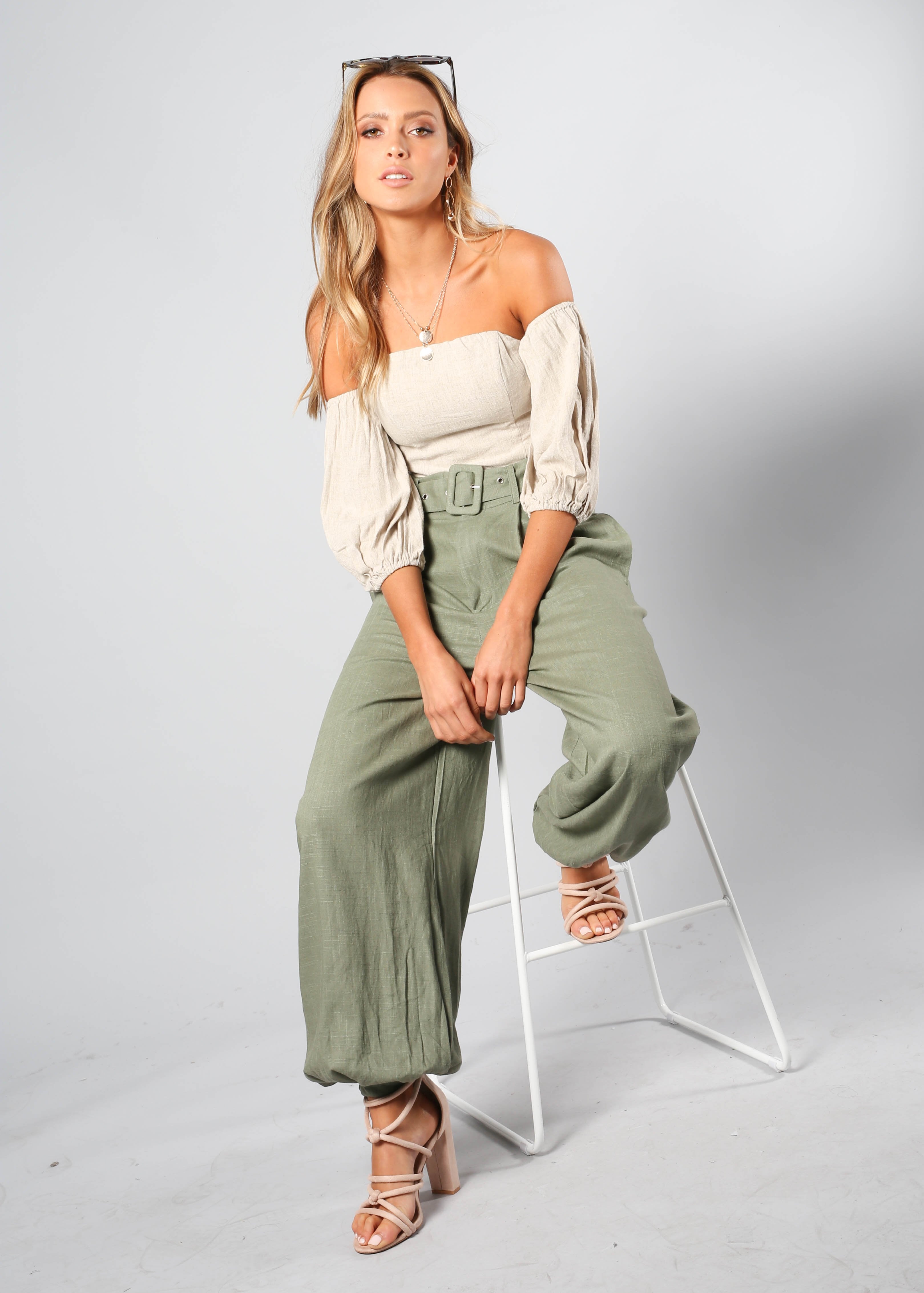 Balmy Dreams Linen Look Pants w/ Belt - Khaki