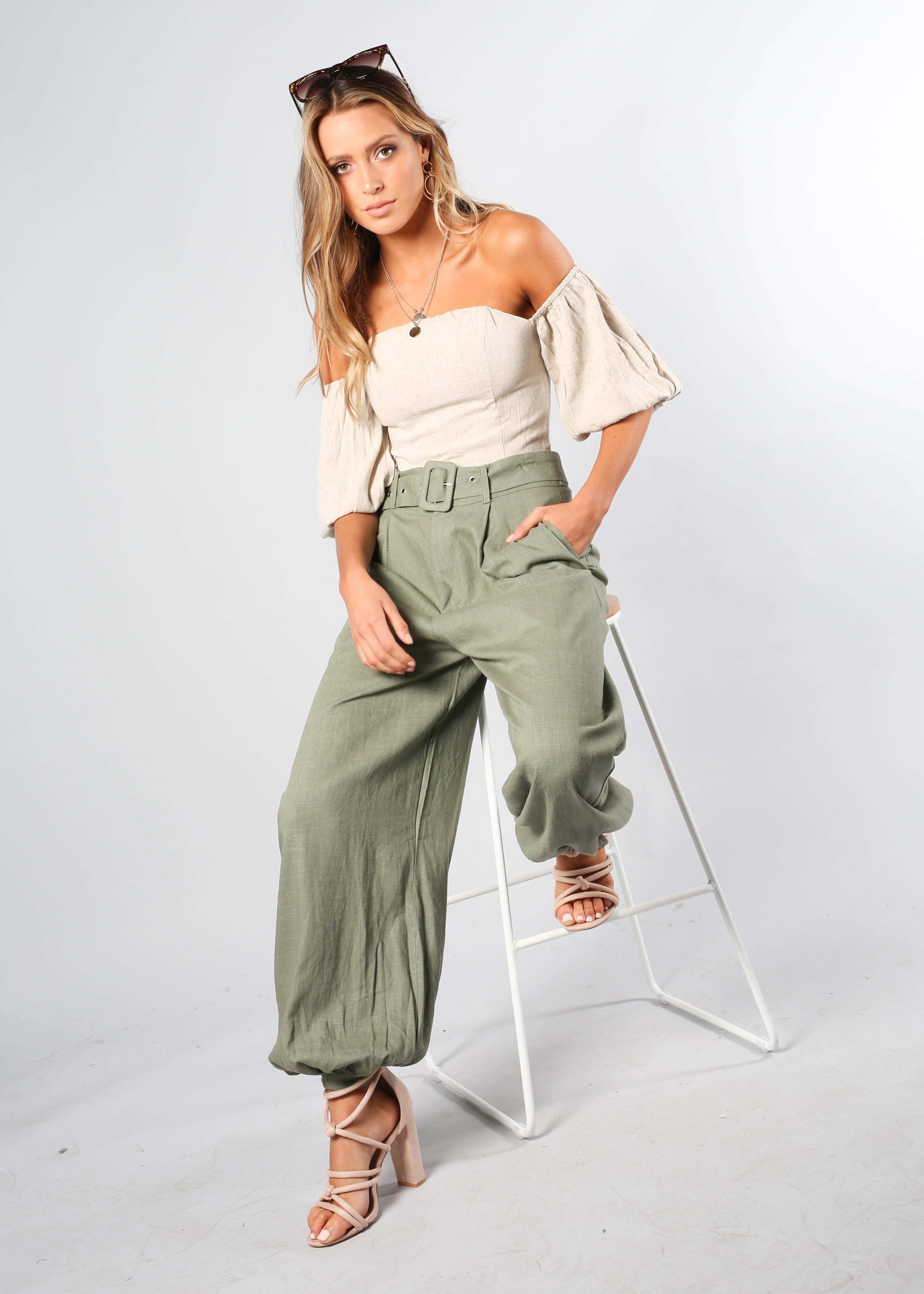 Balmy Dreams Linen Look Pants w/ Belt - Khaki