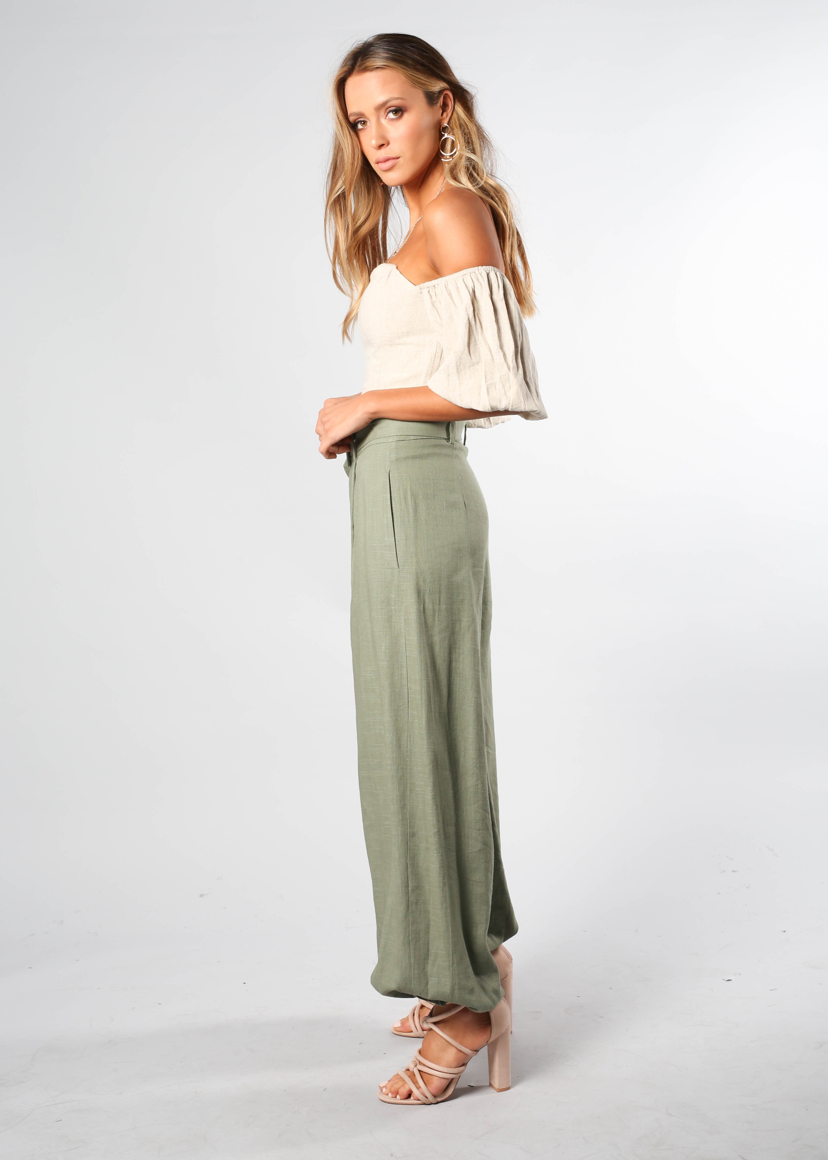 Balmy Dreams Linen Look Pants w/ Belt - Khaki