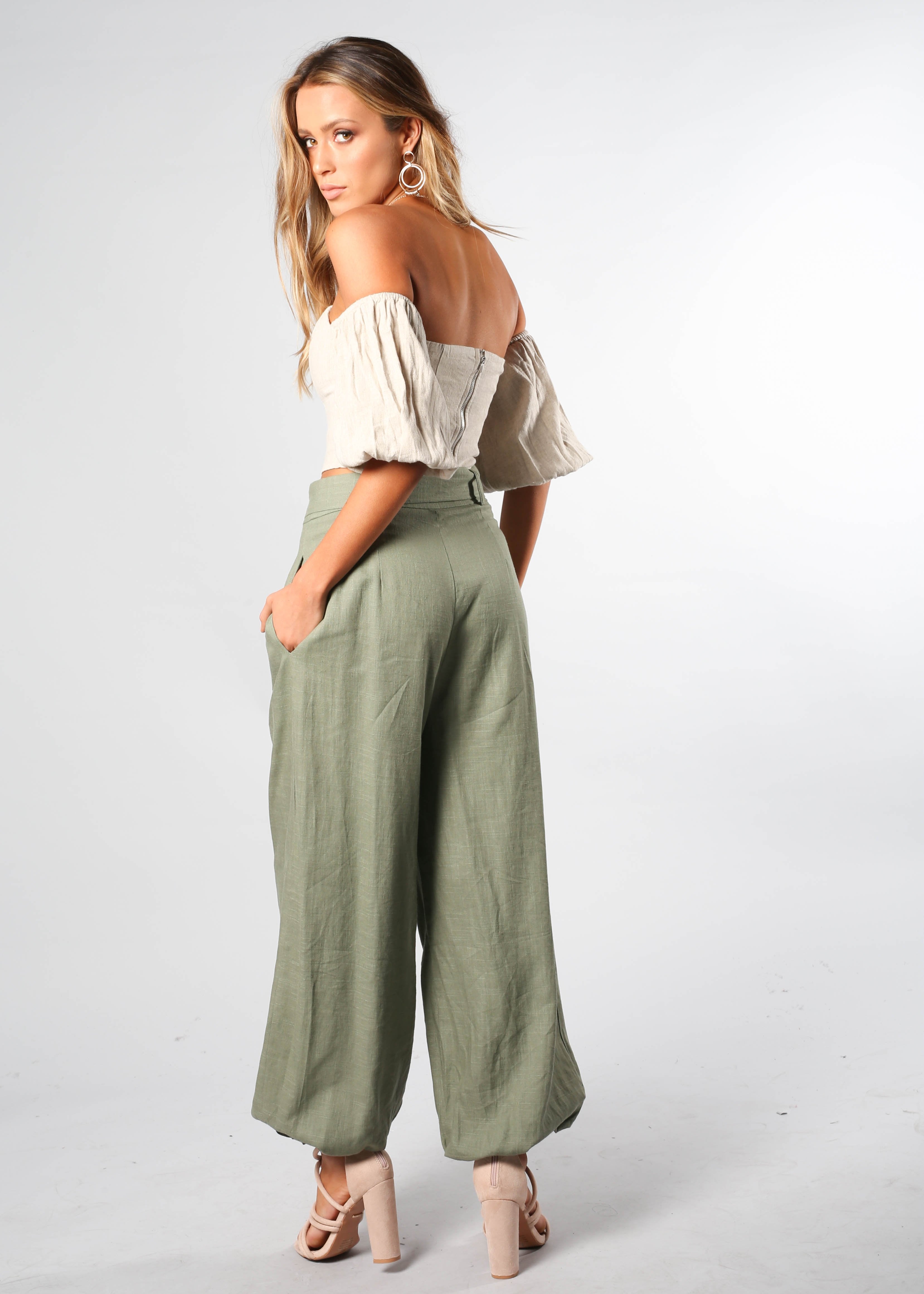 Balmy Dreams Linen Look Pants w/ Belt - Khaki
