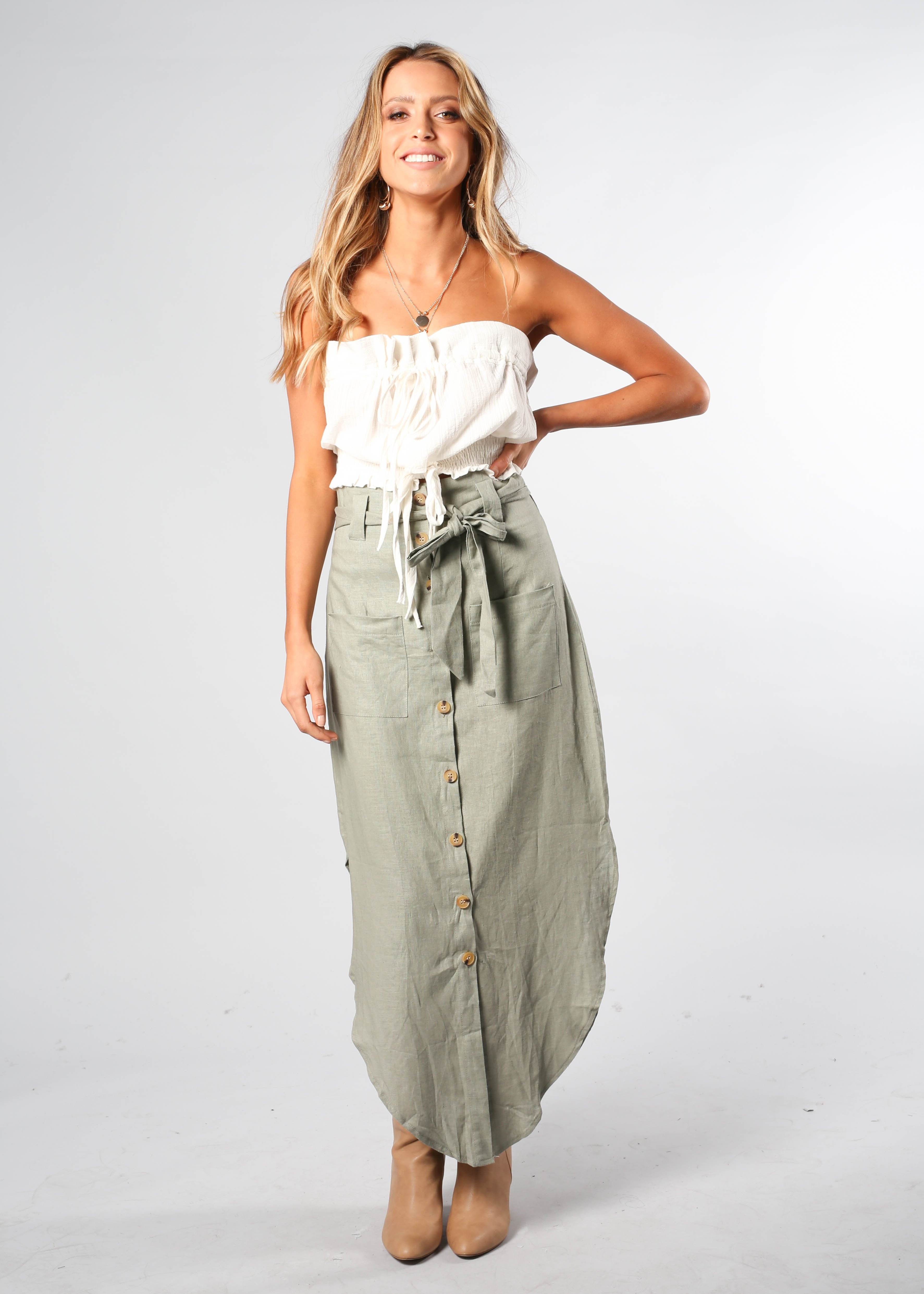 New Spirits Linen Skirt - Khaki