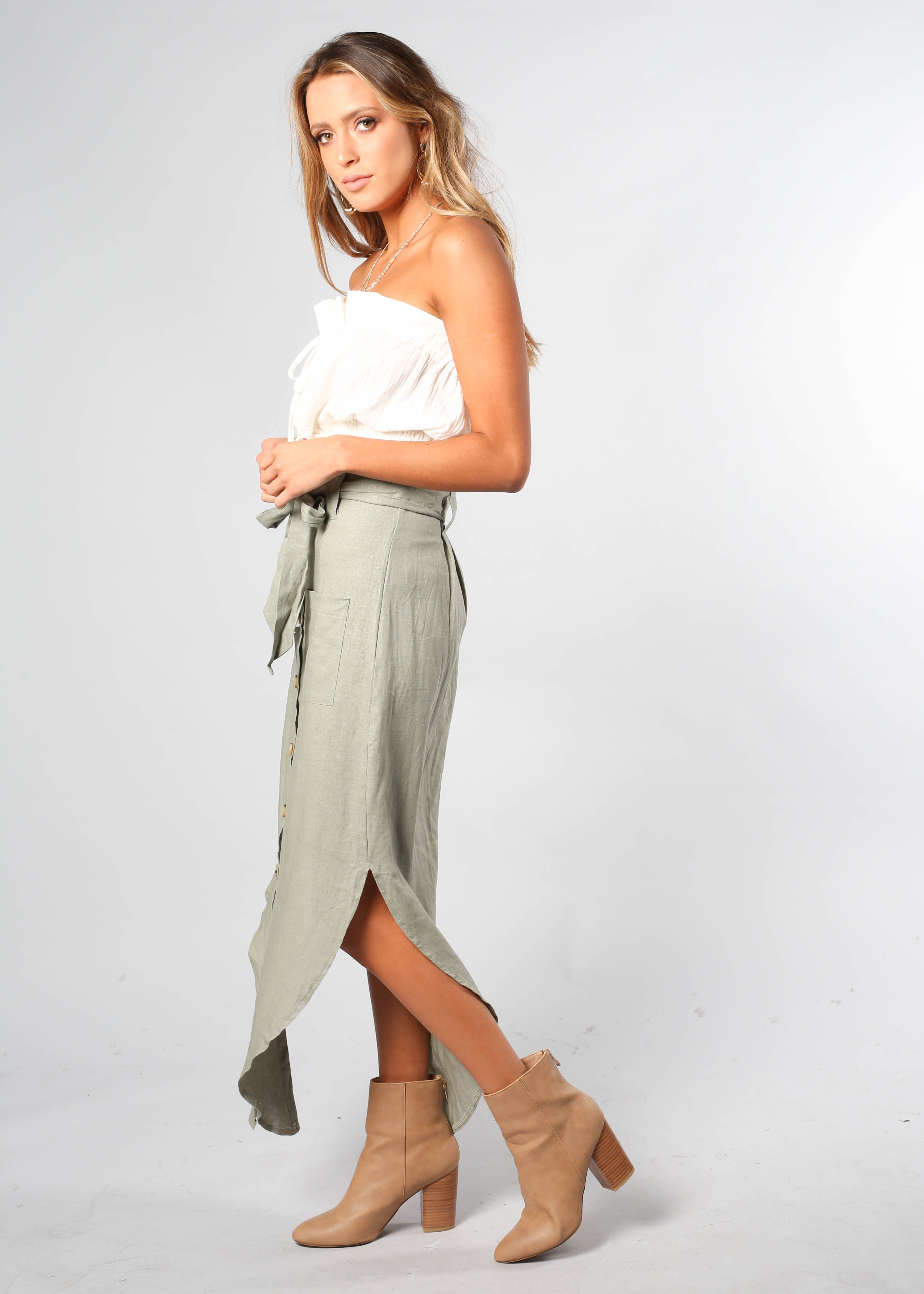 New Spirits Linen Skirt - Khaki