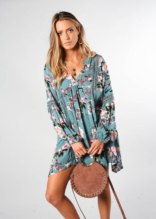 My Love Swing Dress - Teal Floral