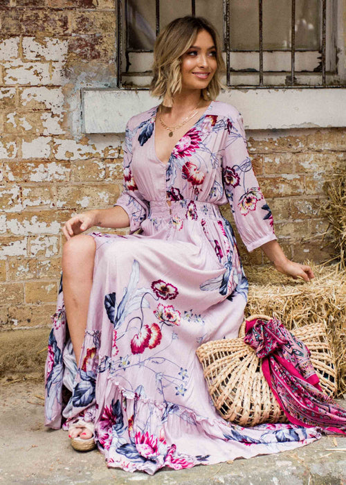Colette Maxi Dress w/ Tie - Dahlia