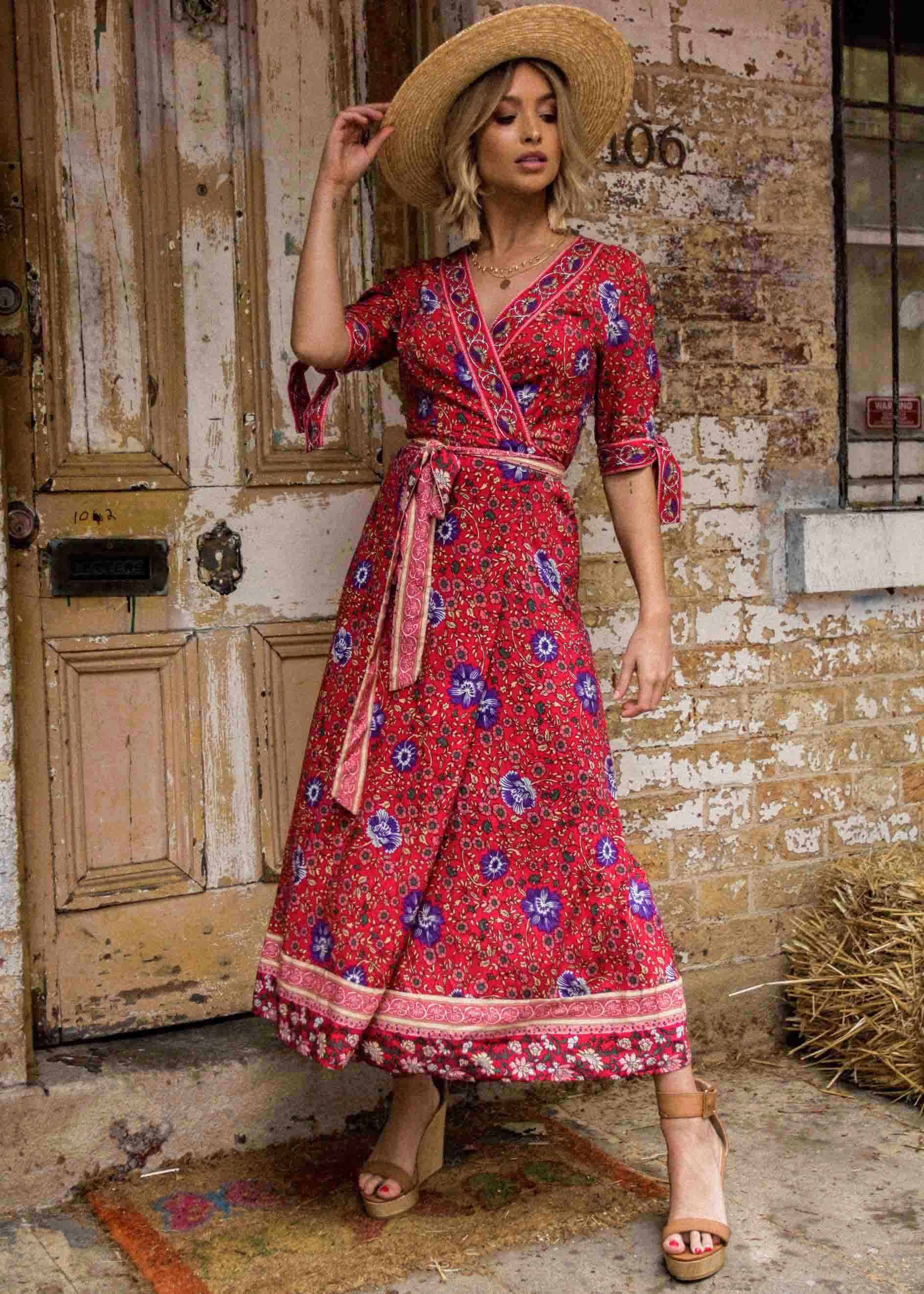 Beyond Dreams Wrap Maxi Dress - Saffron Blossom