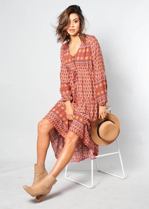 Call It Love Midi Dress - Red Multi