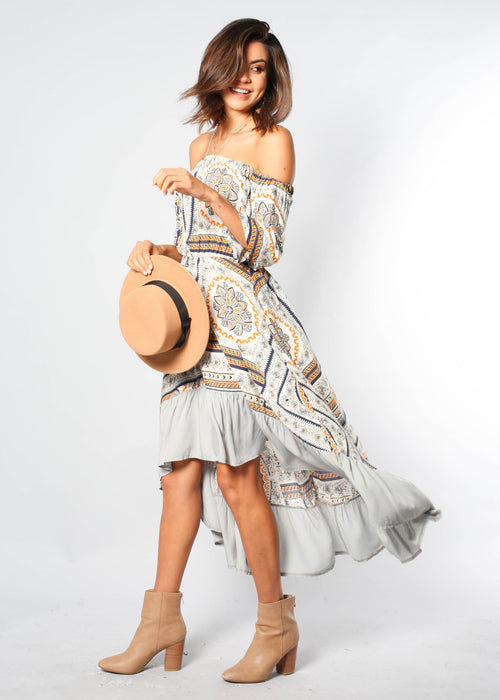 Clumsy Love Off Shoulder Midi Dress - Spring Floral
