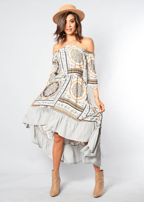 Clumsy Love Off Shoulder Midi Dress - Spring Floral