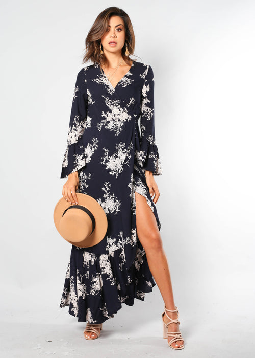 Valentina Wrap Maxi - Navy Bloom