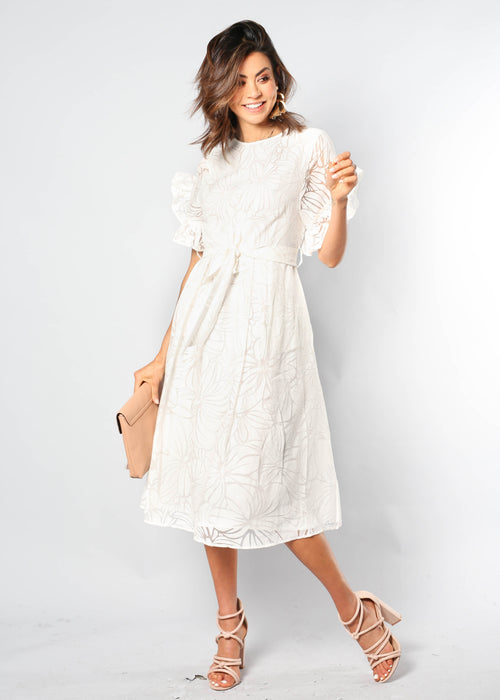 La Belle Midi Dress w/ Tie - White