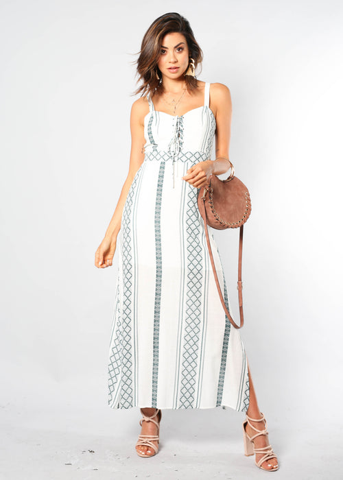 Elsbury Maxi Dress - White/Green