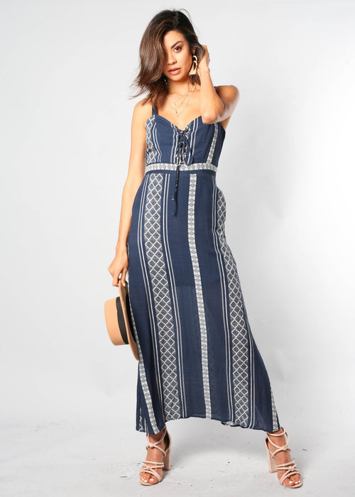 Elsbury Maxi Dress - Navy/White