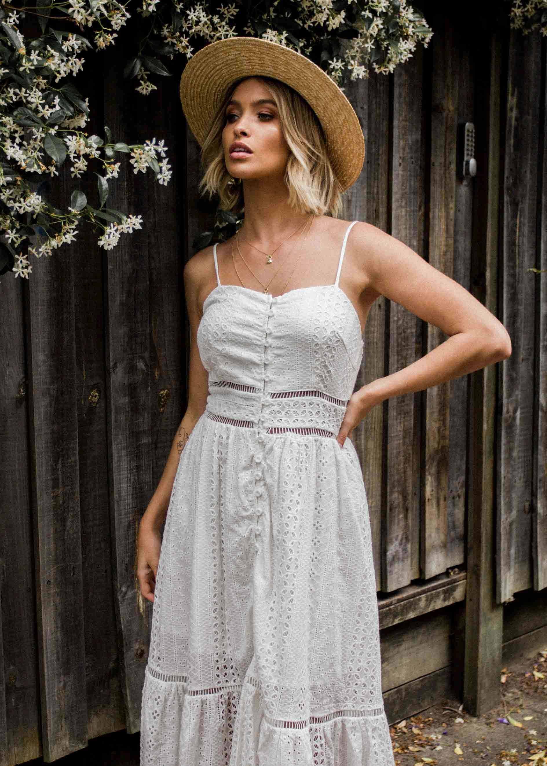 With Grace Embroidered Midi Dress - White