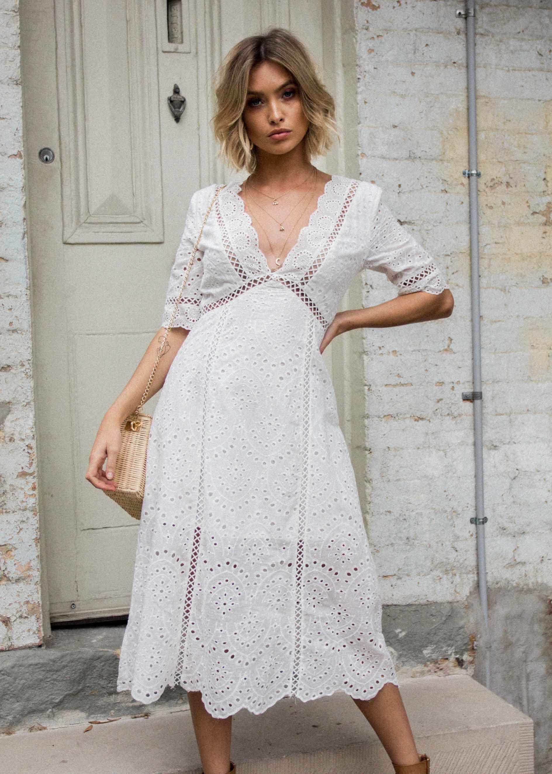 Marlow Midi Dress - White Anglaise
