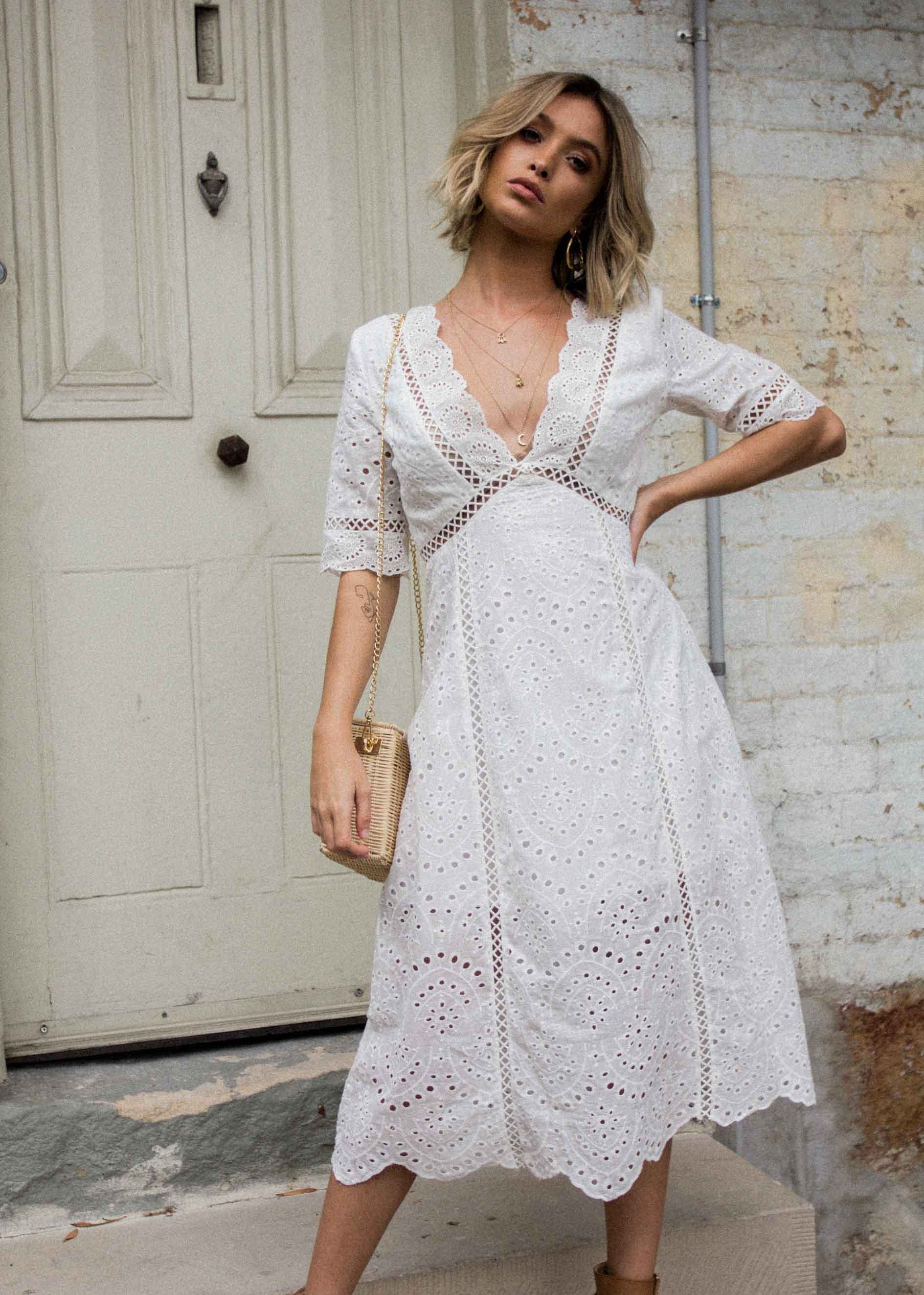 Marlow Midi Dress - White Anglaise