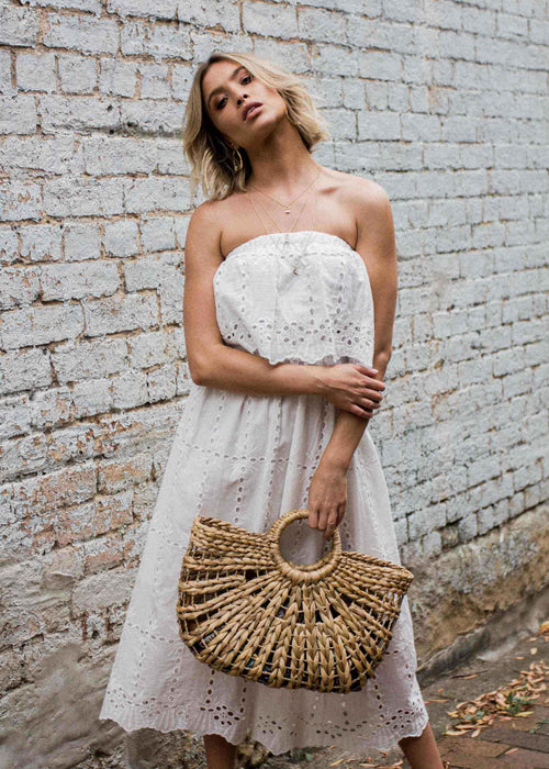 Sparkling Dreams Strapless Midi Dress - White