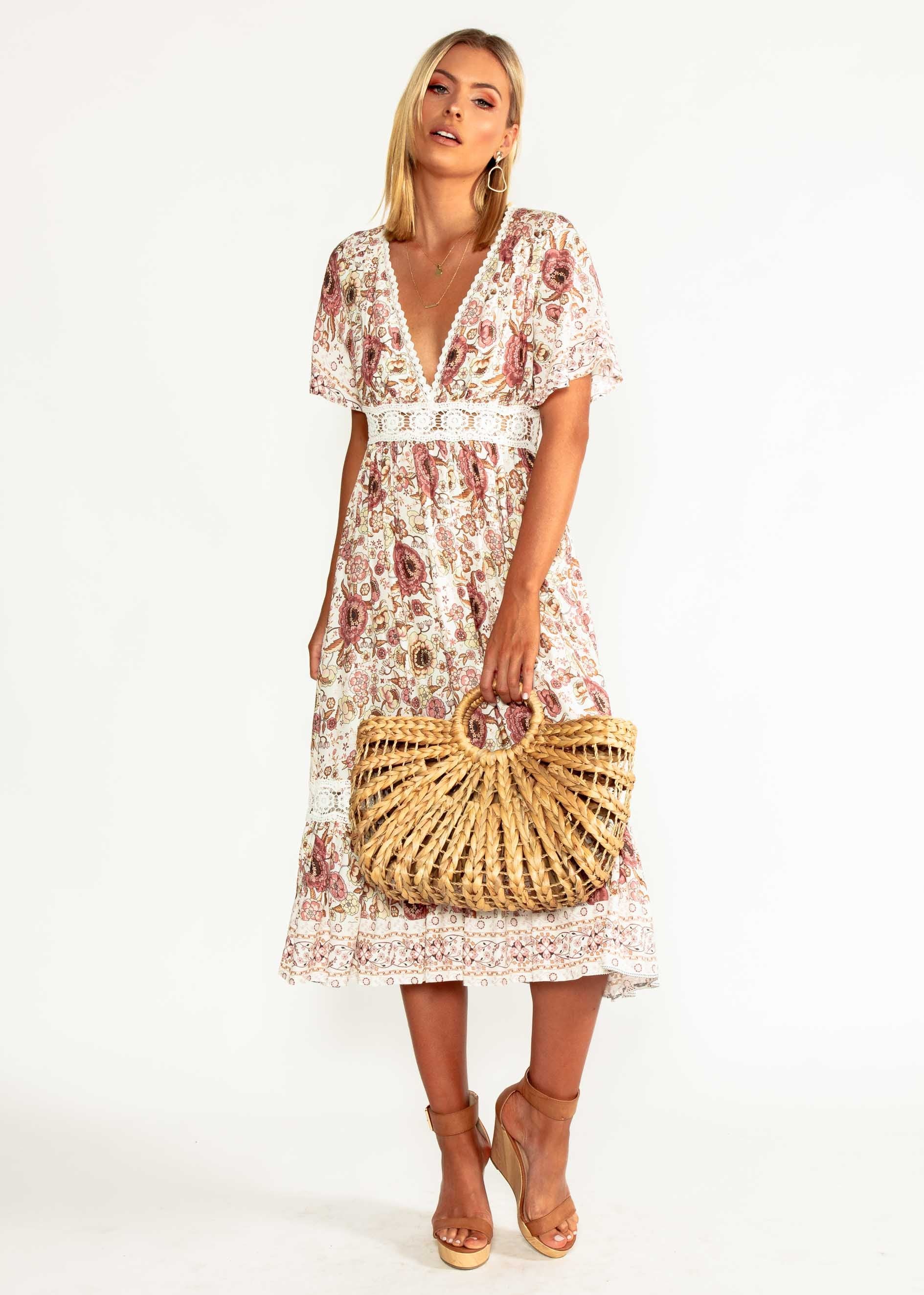 In Too Deep Midi Dress - Vintage Rose