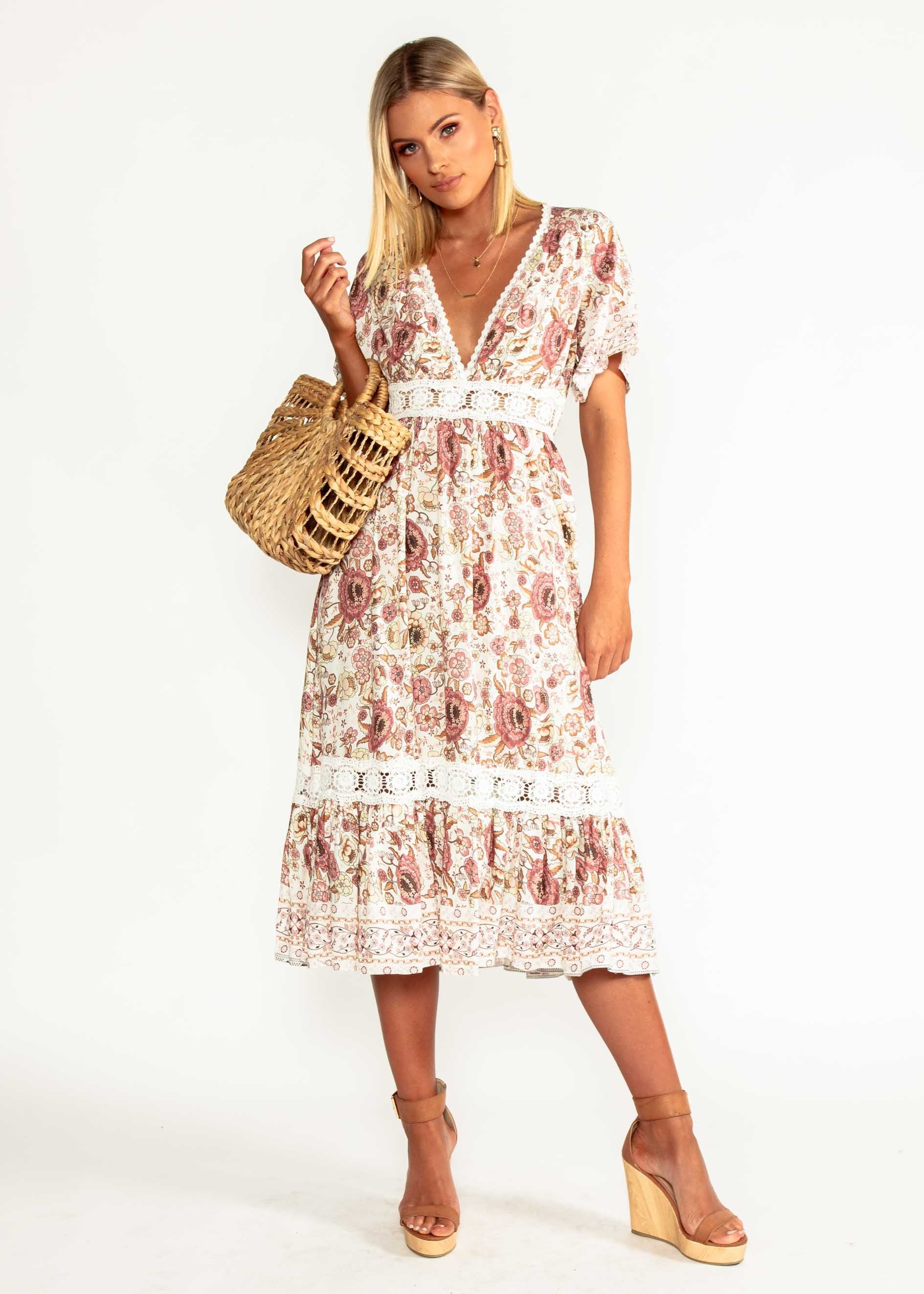 In Too Deep Midi Dress - Vintage Rose