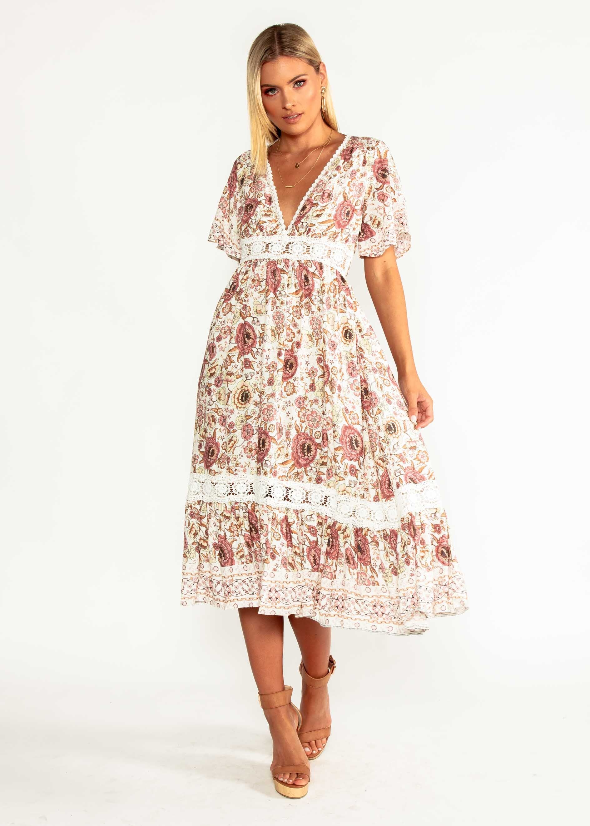 In Too Deep Midi Dress - Vintage Rose